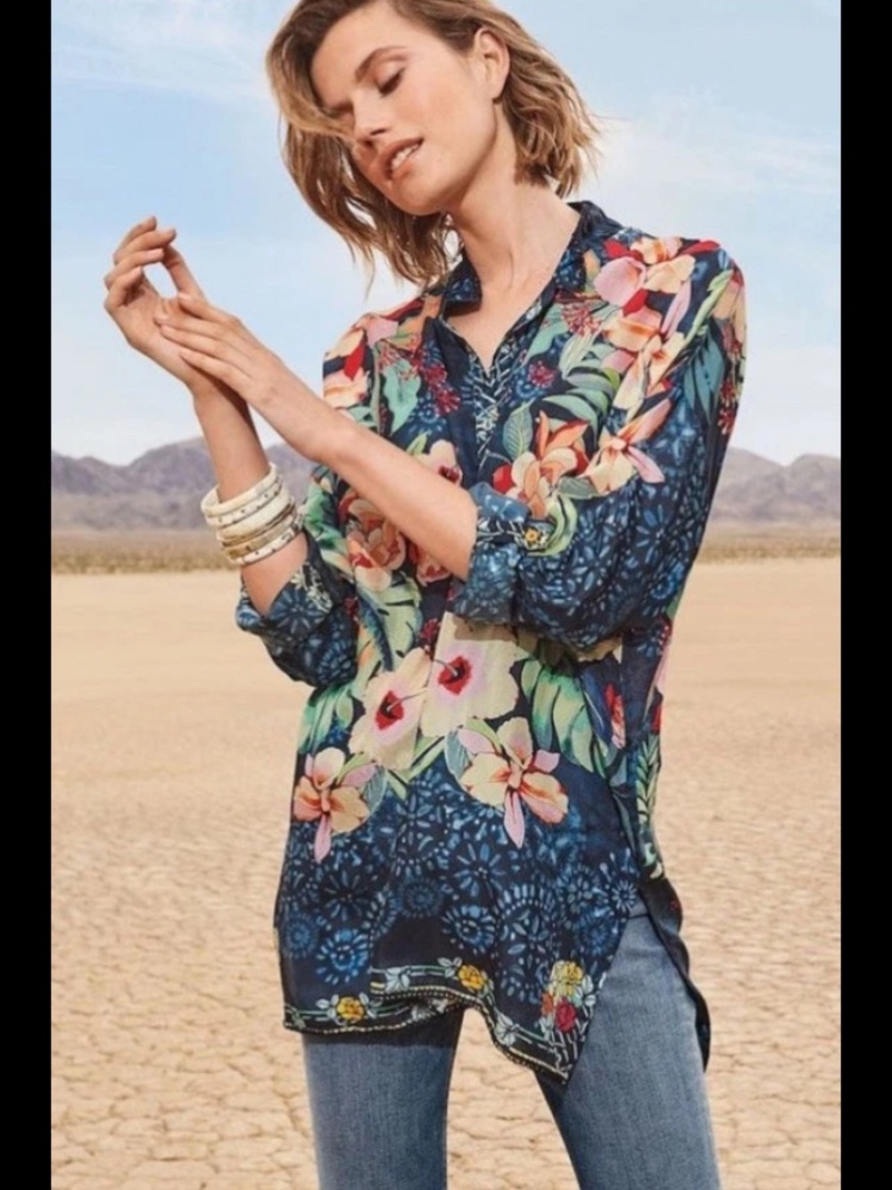 Johnny Was Nella Silk Oversized Floral Print Blouse Top Shirt Size XS GORGEOUS!